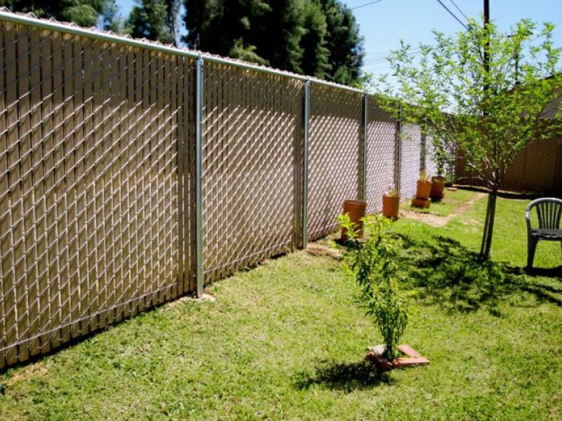 Privacy chain link fence around a yard