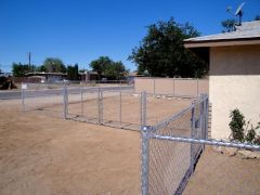 4' chain link, 5' privacy chain link Tan, 10' double swing gate