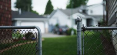close up of a chain link fence gate