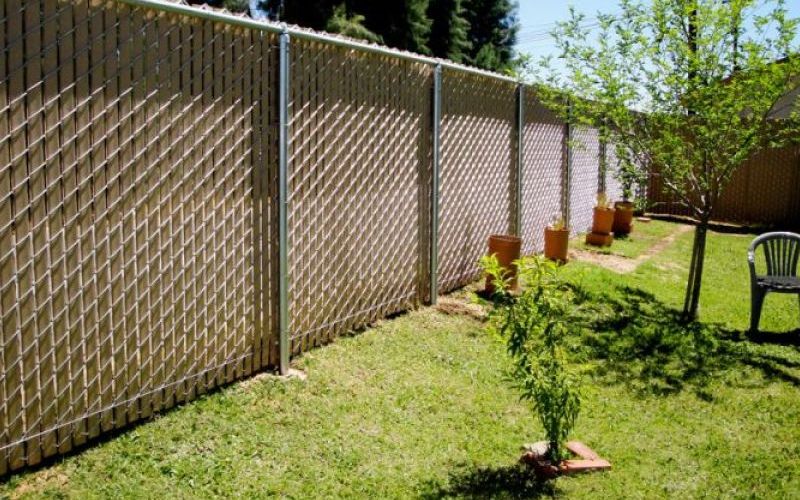 Privacy chain link fence around a yard